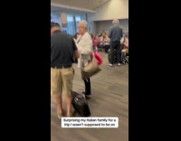 Man surprising family at airport 