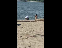 Beach girl filmed from bottom to top