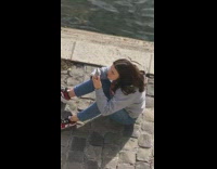 Girl black sweater underwear out kneel duck