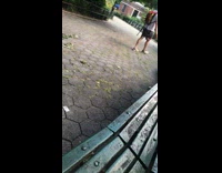 Guy pet black pig pink leash park 