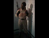 Guy sees fake lady wearing hazmat suit