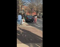 girl pink pants black car picture