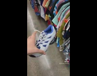 Guy drops shoe on floor and it bounces back 