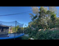 Tree falls down on the play house at the backyard