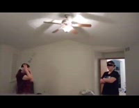 Remote hang on ceiling fan hits guy