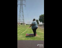 Lady working out misses step falls fail 