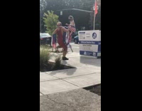 Man and woman America costume gymnast ballot