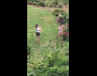 Woman bikini photo shoot backyard