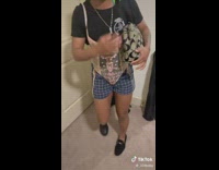 Girl wears secret funny outfit in room