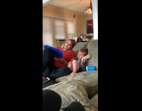 Woman spells Fuck on magnetic drawing board when little boy asks to spell peach