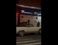 Cowgirl dance with horse outside the restaurant