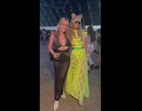 Woman in a dress asks for a picture with Paris Hilton