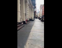 Man does awkward pushup move on sidewalk