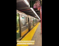 Man sleeps on subway train seats with shirt off pants zipped down food on floor