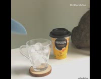 Girl makes caramel macchiato iced coffee cat