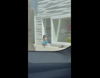 Woman in blue outfit poses in front of a store