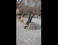 Man in Roller Skates Stretch Legs Upside Down