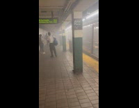 Thick fog inside subway platform