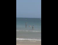 Three people back ride top view floater beach