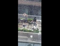 Guy girl dance shuffle rooftop rain window 