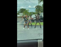 Three women dance spiky hair eat food