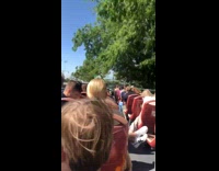 Guy on double decker bus hit by low tree branch