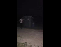 Guys gets out of porta potty then fireworks explode