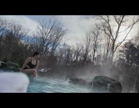 Woman black bikini smoke hot spring pictorial