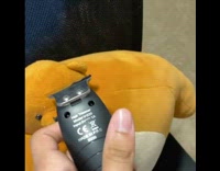 Guy lines up orange bear doll haircut 