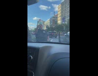 Guy in car accident yells at old man and shows naked butt at camera on the street