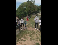 Woman red pants belly dancer waterfall park