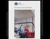 Two girls drive thru car wash red