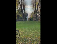 Man bicycle woman dance far away hills