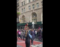 Giant mascot walks at the street in NY 