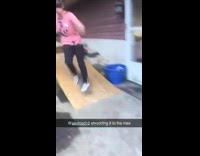 Pink shirt guy skateboard does splits fail 