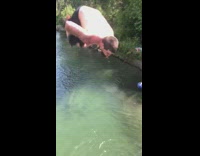 Guy backflip brown bridge black swim shoes 