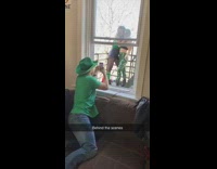 Green saint patrick's day photoshoot fire escape