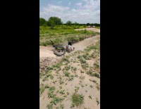 Guy rides bike falls on offroad ramp