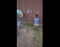 Toddler grabs drill and screams into gate 