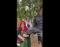 Family Batman characters costume shout at neighbor