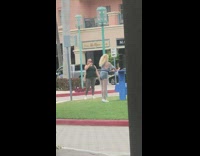 Black shorts mesh pants girl red curb 