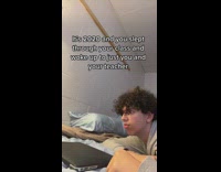 Guy sleeping wakes up closes laptop