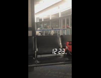 Empty airport lobby white adidas pants girl 