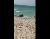 Woman bikini kneel beach friends hold reflector part 2