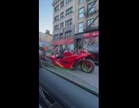 People Take Pictures with Santa Claus on Cart