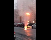 fire and fireworks inside sewer hole in street