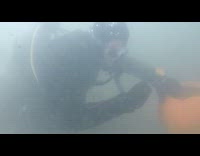 Guy carves pumpkin underwater while scuba diving