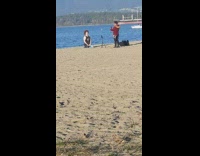 man breath exercises by lake