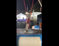 Kid nervous being on the trampoline 