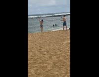 Woman bikini touch the sky pose beach